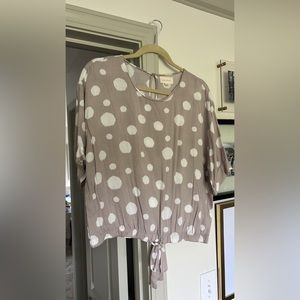 Pretty polka dot blouse - neutral colors, great material, sz. L